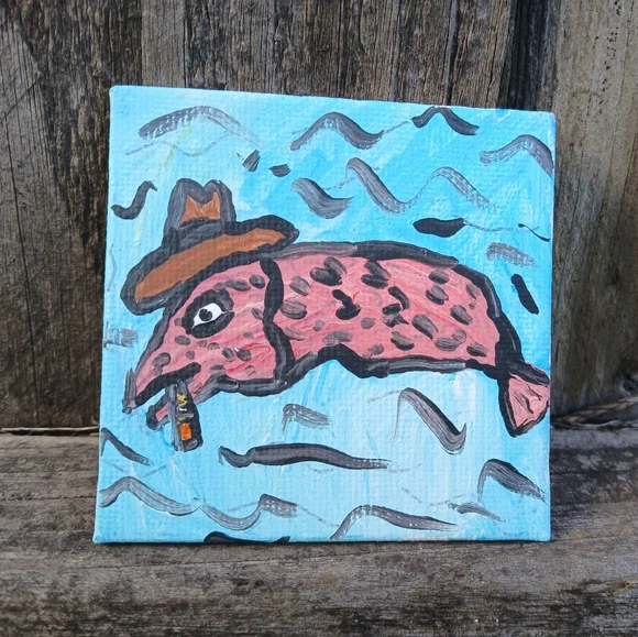 Fish In Hat Painting Mini - Picture 3 of 12
